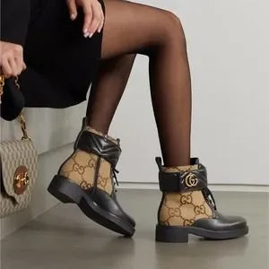 Gucci Macro GG Combat Boots Black Ebony – Authentic Designer Luxury Footwear
