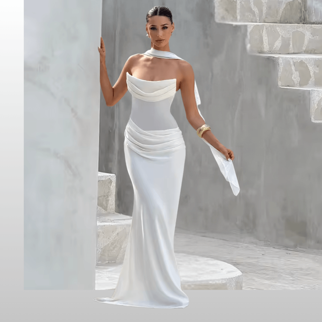 Seraphina White Maxi Dress Elegant Strapless Backless Gown