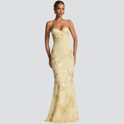 Ariana Print Maxi Dress – Sexy Spaghetti Strap Backless Bodycon Dress for Women
