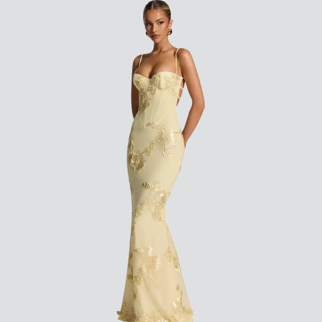 Ariana Print Maxi Dress – Sexy Spaghetti Strap Backless Bodycon Dress for Women
